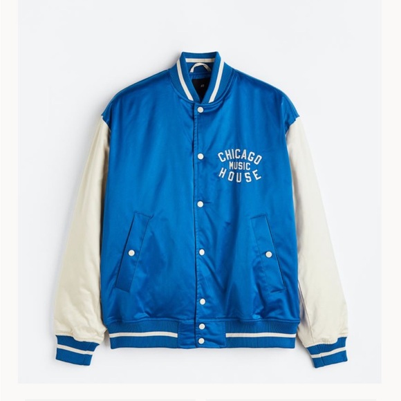 H&M Oversized Fit Satin Baseball Jacket Chicago Music House - Picture 1 of 4